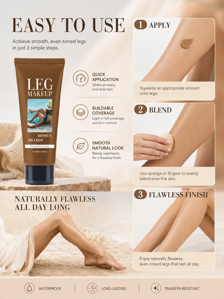 LegAura™ Bronzed Waterproof Body Veil – Full Coverage Leg Concealer Cream for Flawless, Smooth & Naturally Glowing Legs